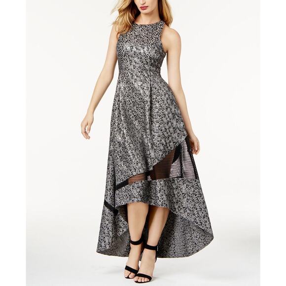 Sachin & Babi Sleeveless Silver Metallic Animal Print Jacquard Hi-Lo Gown Size 6 - Picture 1 of 12